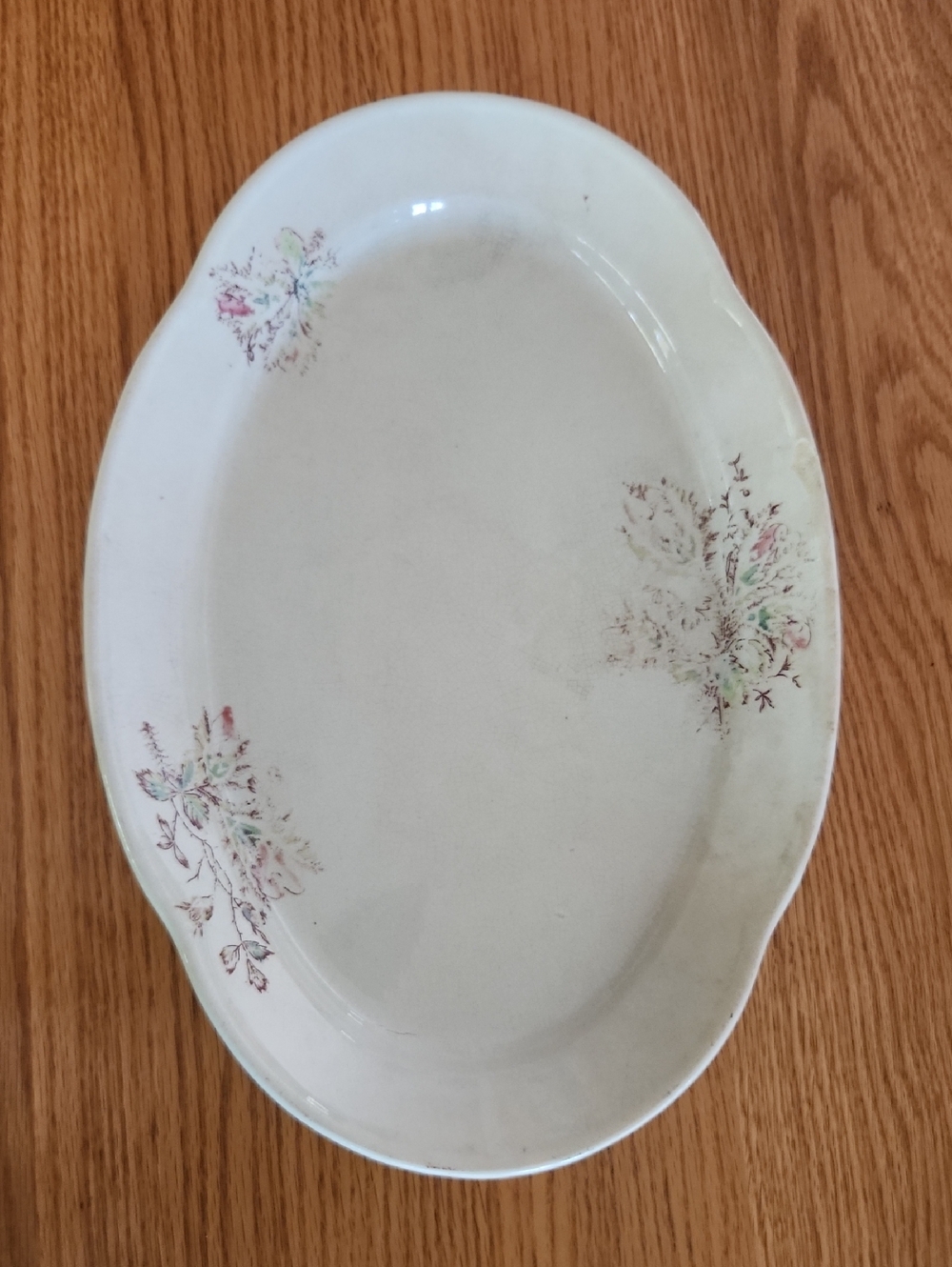 Oval Ceramic Serving Platter in White with Pastel Floral Accents